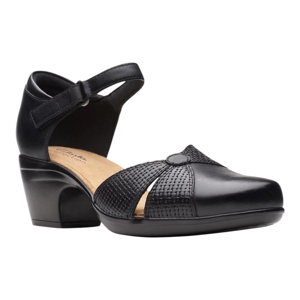 Clarks Women's Emily Rae Leather Closed Toe Sandals Black Size 6